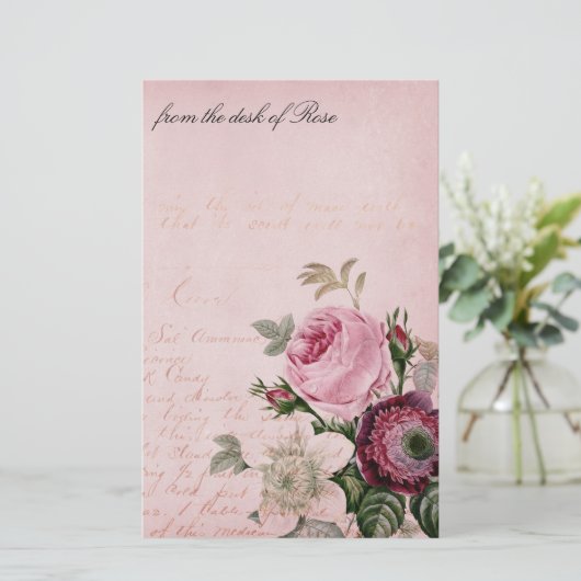 ヴィンテージのばら色の花の手紙の文房具の紙 便箋 (スタンド正面)