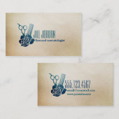 ヴィンテージのばら色の花の美容師の美容師の櫛 名刺 (正面/裏面)