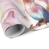 ヴィンテージのばら色の花及びハチドリパターン ラッピングペーパー (ロールコーナー)