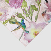 ヴィンテージのばら色の花及びハチドリパターン 薄葉紙 (詳細)