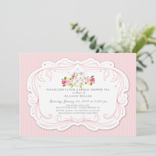 ヴィンテージのばら色の花嫁の茶パーティの招待状 招待状 (スタンド正面)