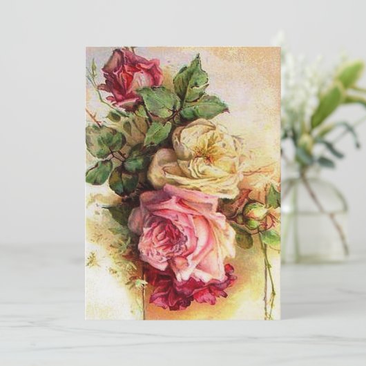 ヴィンテージのばら色の花束の結婚式招待状 招待状 (スタンド正面)