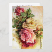 ヴィンテージのばら色の花束の結婚式招待状 招待状 (正面/裏面)