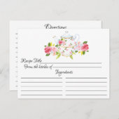 ヴィンテージのばら色の茶ポットの花のレシピカード ポストカード (正面/裏面)