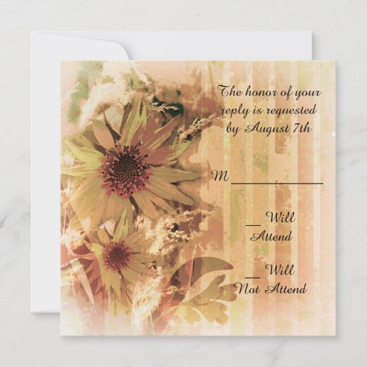 ヴィンテージのひまわりウェディング返信カード 招待状 (正面)