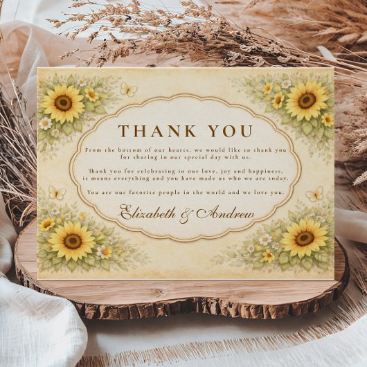 ヴィンテージのひまわりガーデンウェディング サンキューカード