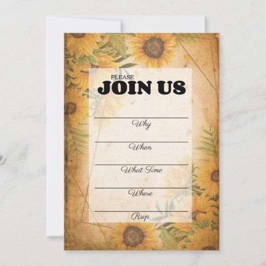 ヴィンテージのひまわりサマー パーティーの招待状 招待状 (正面)