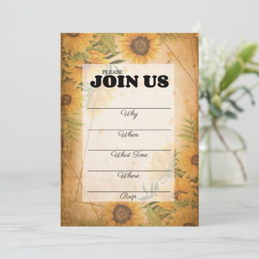 ヴィンテージのひまわりサマー パーティーの招待状 招待状 (スタンド正面)