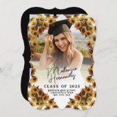 ヴィンテージのひまわり卒業発表カード 招待状 (正面/裏面)