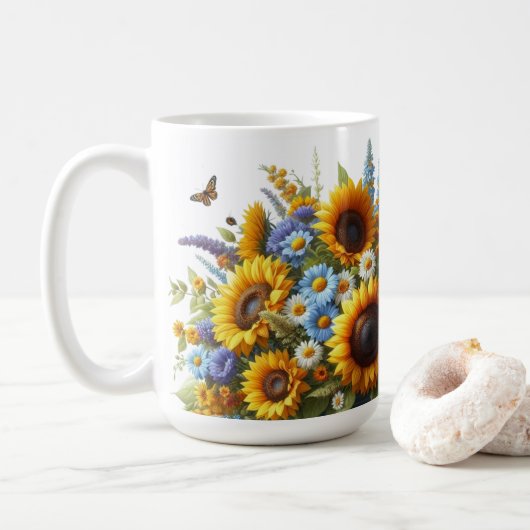 ヴィンテージのひまわり花柄のパーソナライズドマグ コーヒーマグカップ (ドーナツ)