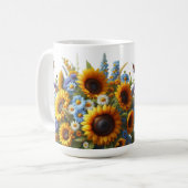 ヴィンテージのひまわり花柄のパーソナライズドマグ コーヒーマグカップ (正面左)