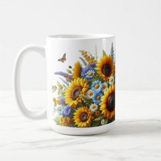 ヴィンテージのひまわり花柄のパーソナライズドマグ コーヒーマグカップ (左)