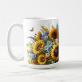 ヴィンテージのひまわり花柄パーソナライズマグ コーヒーマグカップ (左)