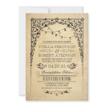 ヴィンテージのひもはアーチの結婚式招待状をつけます