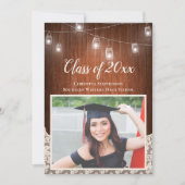 ヴィンテージのひもライト メイソンジャー フォト 卒業パーティー 招待状 (正面)