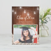 ヴィンテージのひもライト メイソンジャー フォト 卒業パーティー 招待状 (スタンド正面)