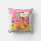 ヴィンテージのひよこおよびピンクのイースターエッグのカスタムメッセージ クッション (正面)