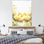 ヴィンテージのひよこ3羽の淡い色彩の芸術作品 キャンバスプリント (インサイチュ (寝室))