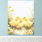 ヴィンテージのひよこ3羽の淡い色彩の芸術作品 キャンバスプリント (インサイチュ (ウッドフロア))