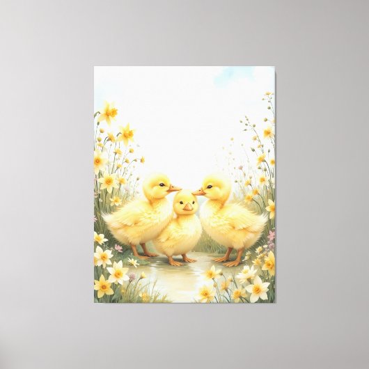ヴィンテージのひよこ3羽の淡い色彩の芸術作品 キャンバスプリント (正面)