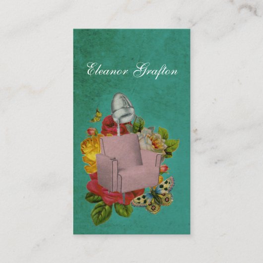 ヴィンテージのぼろぼろのサロンのドライヤーの椅子のばら色のスタイリストカード 名刺 (正面)