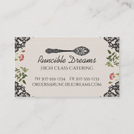 ヴィンテージのぼろぼろのシックなruncibleスプーンのシェフのケータリング 名刺