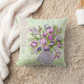 ヴィンテージのぼろぼろの紫色の花のお洒落な緑 クッション (ブランケット)