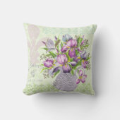 ヴィンテージのぼろぼろの紫色の花のお洒落な緑 クッション (正面)