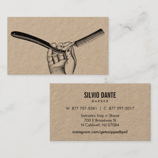 ヴィンテージのまっすぐなかみそり/余分に厚く無漂白 名刺 (正面/裏面)