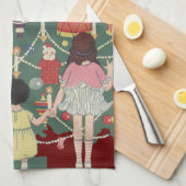 ヴィンテージのまわりにクリスマス飾アツリー キッチンタオル (四つ折り)