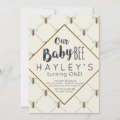 ヴィンテージのまわりにベビービー1st誕生日 招待状 (正面)
