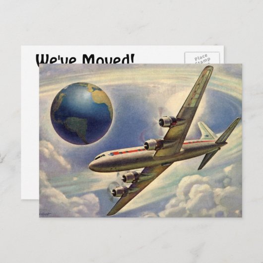ヴィンテージのまわりに航空機の地及び住所の変更 案内ポストカード (正面/裏面)