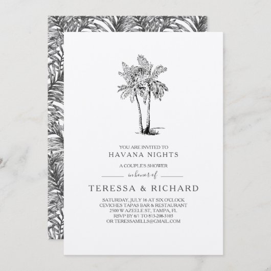 ヴィンテージのやし|ハバナ夜カップルのシャワー 招待状 (正面/裏面)