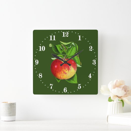 ヴィンテージのりんごの壁のデコのキッチン スクエア壁時計 (ホーム)