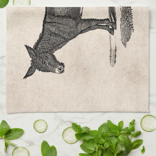 ヴィンテージのろばのイラストレーション- 1800'sろば キッチンタオル (折り畳み)