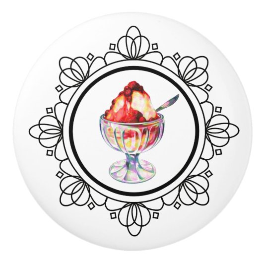 ヴィンテージのアイスクリームのサンデーの陶磁器のノブ セラミックノブ (正面)