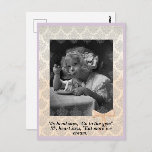 ヴィンテージのアイスクリーム付き少女 ポストカード (正面/裏面)