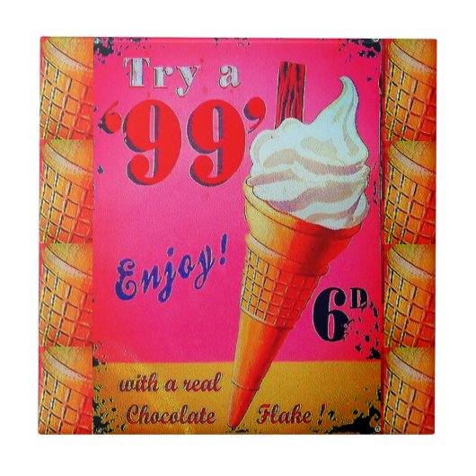 ヴィンテージのアイスクリーム店の印のセラミックタイル タイル (正面)