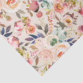 ヴィンテージのアイボリーのピンクの茶色の水彩画の素朴な花柄 薄葉紙 (詳細)