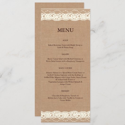 ヴィンテージのアイボリーのレース及び媒体のバーラップメニュー メニュー (正面/裏面)