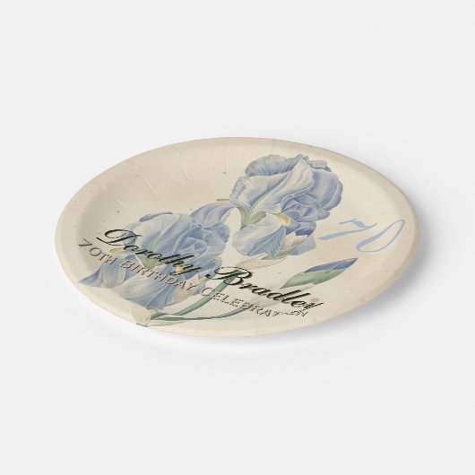 ヴィンテージのアイリス第70誕生会の紙皿 ペーパープレート (アングル)