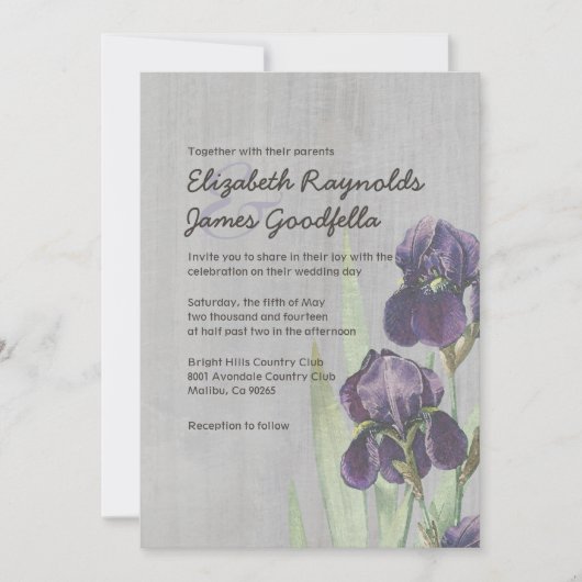 ヴィンテージのアイリス結婚式招待状 招待状 (正面)