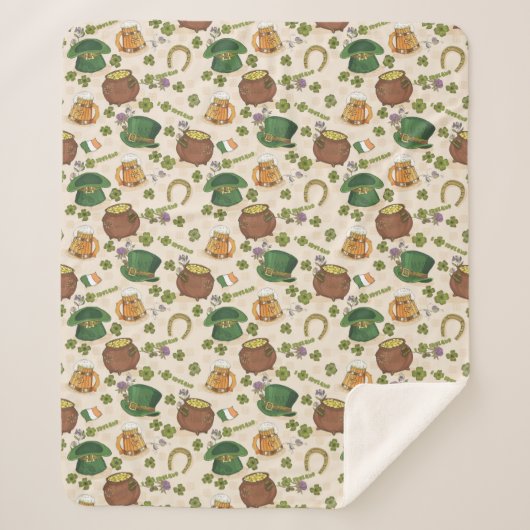 ヴィンテージのアイルランドアイコンパターン シェルパブランケット (正面)