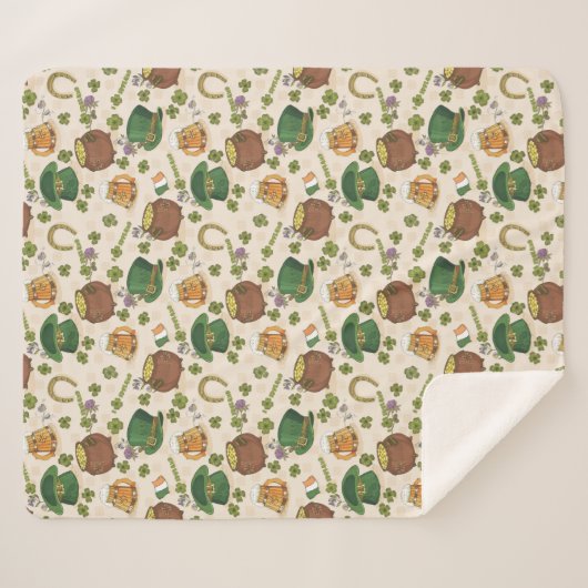 ヴィンテージのアイルランドアイコンパターン シェルパブランケット (正面(横))