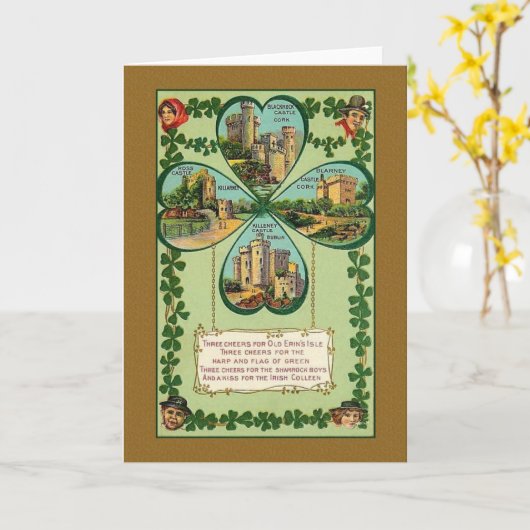ヴィンテージのアイルランド語はセントパトリックの日カードを城郭で囲みます カード (黄色い花)