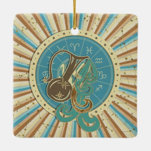 ヴィンテージのアクエリアスの(占星術の)十二宮図の芸術 セラミックオーナメント (裏面)