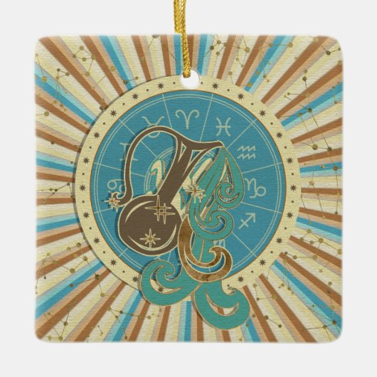 ヴィンテージのアクエリアスの(占星術の)十二宮図の芸術 セラミックオーナメント (正面)