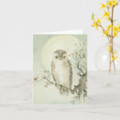 ヴィンテージのアジア芸術のフクロウNotecard (メッセージカード) カード (黄色い花)