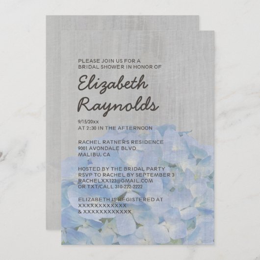 ヴィンテージのアジサイのブライダルシャワー招待状 招待状 (正面/裏面)