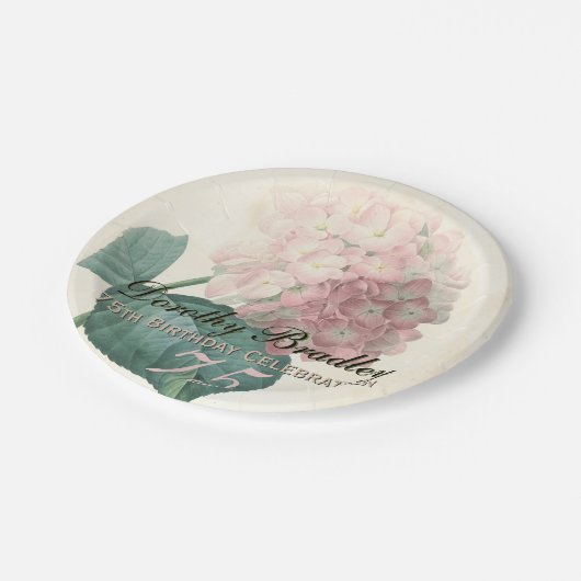 ヴィンテージのアジサイの第75誕生会の紙皿 ペーパープレート (アングル)
